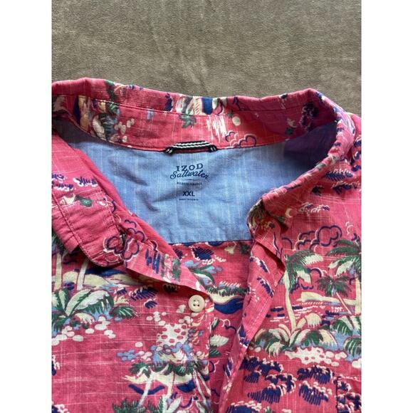 IZOD SALTWATER Shirt Men 2XL RELAXED BUTTON UP‎ SHORT SLEEVE FLORAL HAWAIIAN RED - Picture 4 of 6